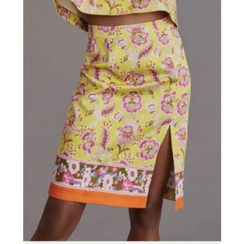 Anthropologie Maeve Paisley Yellow High Waist Slit Skirt Only Women Sz 10 NWT - Picture 3 of 13